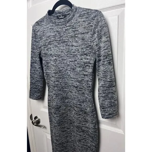 Lulus Dress Modern Marl Grey Bodycon Midi 3/4 Sleeve Fitted Gray Size Medium - Picture 6 of 8